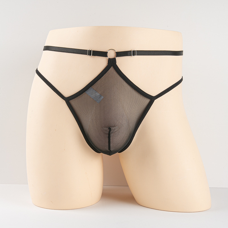 New upturned men's thong lace silky B sexy hollow crotch thong men's one rope hot