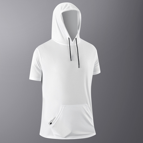 Cute Hooded T-Shirt No Sleeve Short Sleeve T-Shirt Men's Sports Fitness Breathable Running Fitness Backless Quick-Dry T-Shirt