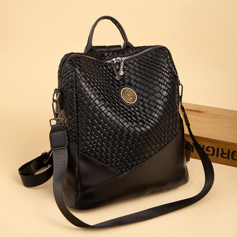 2024 nuevo tejido suave Mochila De Cuero urbano simple multiusos bolso de hombro de gran capacidad estudiante femenino al por mayor