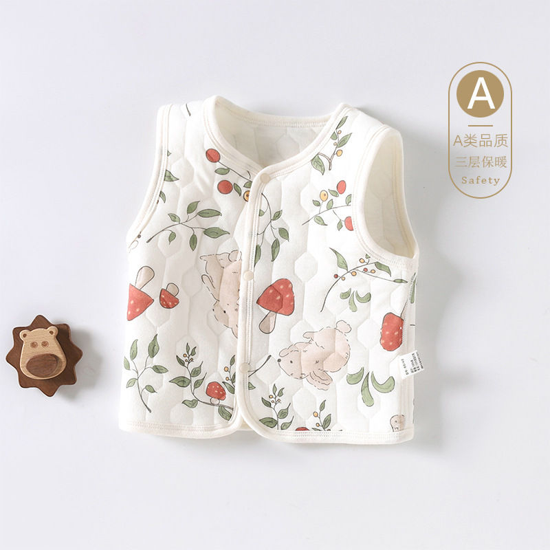 Baby Vest Spring, Autumn and Winter Wear Warm Newborn Vest Children's Vest Three-Layer Cotton Waistcoat for Boys and Girls
