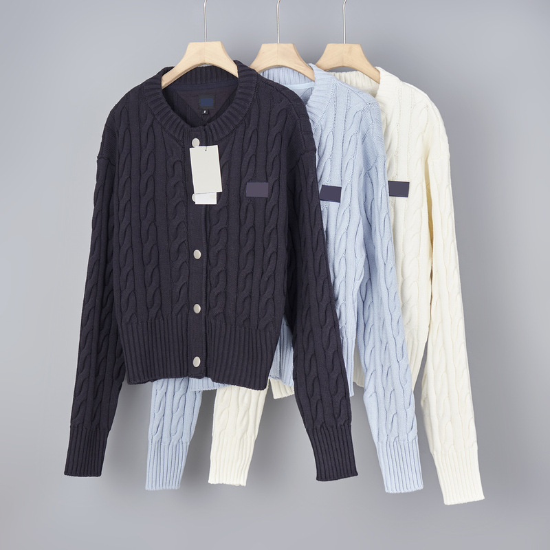 Thick-Knit Cotton Cable Round Neck Button-Up Long-Sleeve Knit Cardigan Sweater Thick-Knit Cotton Cable Round Neck Button-Up Long-Sleeve Knit Cardigan Sweater