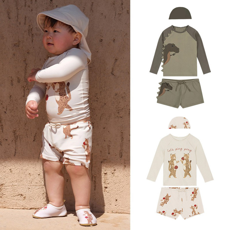 2026 Danish Summer New Children's Swimwear Dinosaur Leopard Print Baby Swimsuit Boys' Quick-Dry Swimsuit