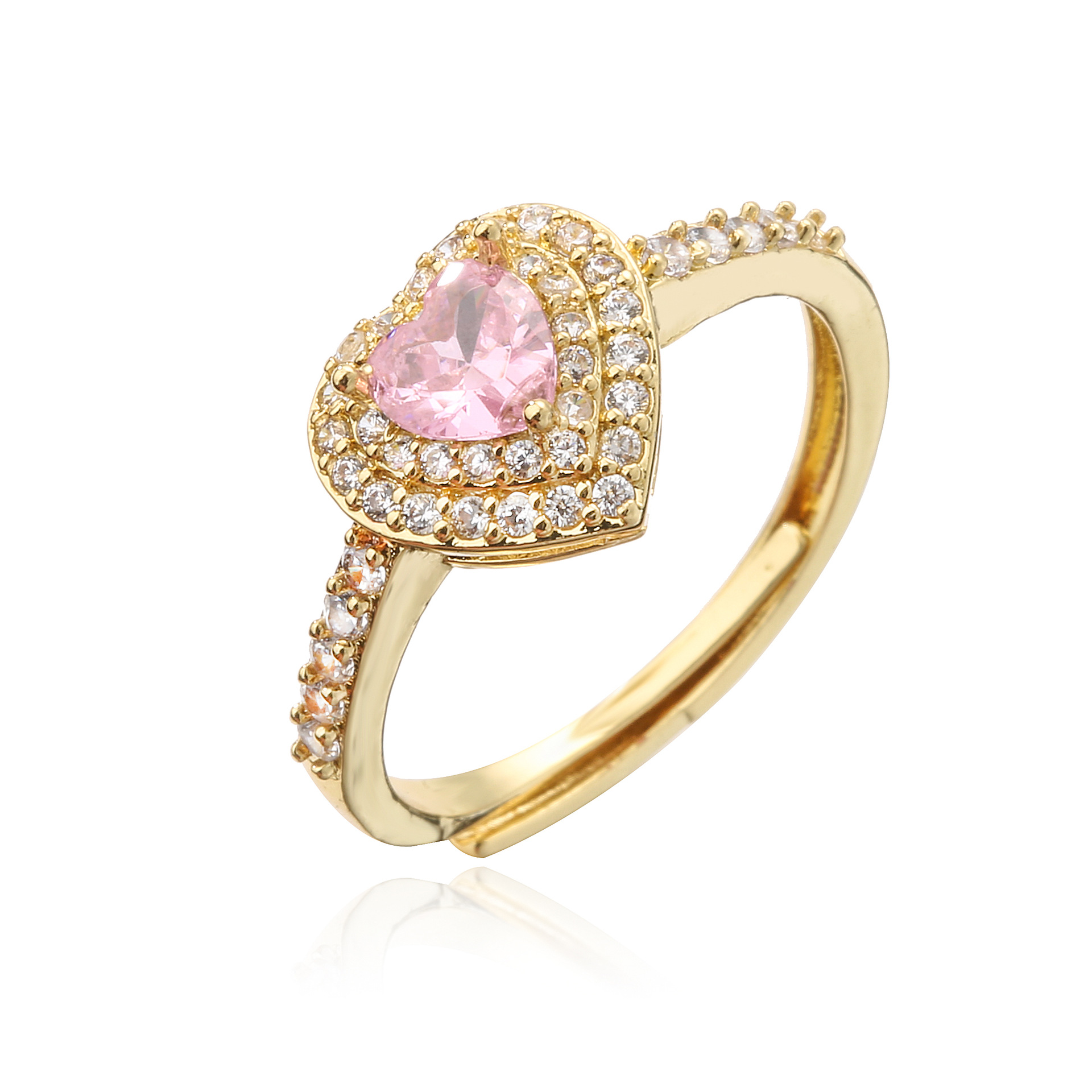 Fashion Colorful Big Gem Full Diamond Inlaid Heart-Shaped Ring Women
