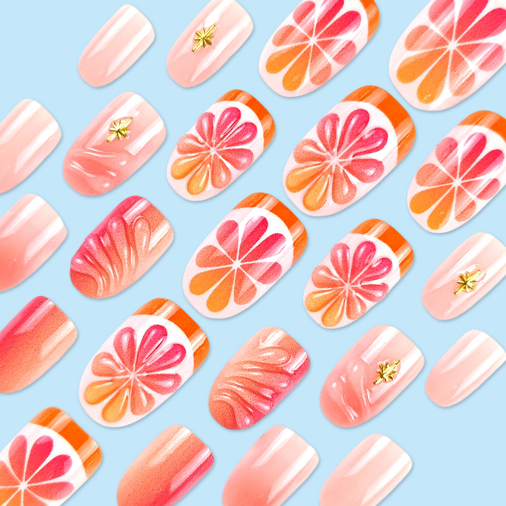 3D estereoscópico pomelo Venus desgaste uñas frescas dulces de verano manicurismo 24 piezas de parche de uñas