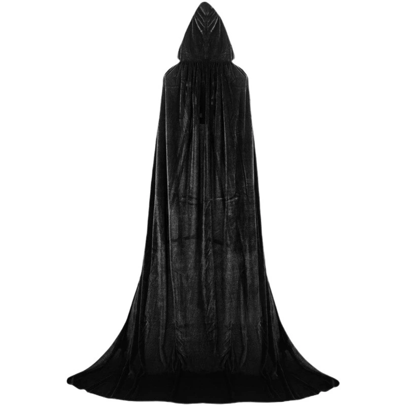 Черная накидка на Хэллоуин, средняя толстая накидка с капюшоном, бархатная ветровка, забавный костюм, сценический костюм, костюм, костюм