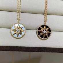 纯18k金八芒星罗盘吊坠au750彩金镶嵌莫桑钻项链挂坠项饰水贝批发