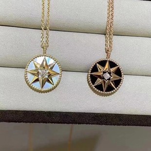 Pure 18K Gold Eight-Pointed Star Compass Pendant Au750 Color Gold Inlaid Moissanite Necklace Pendant Pendant Water Shell Wholesale