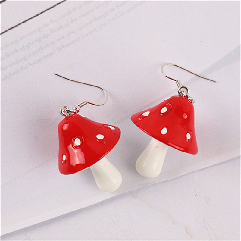 1 Paire Mode Champignon Plastique Résine Patchwork Femmes Boucles D'oreilles display picture 1