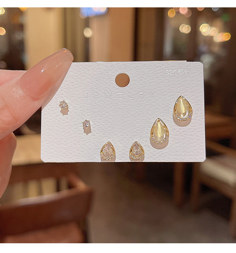 Basic Geometric Copper Plating Rhinestones Ear Studs 1 Set