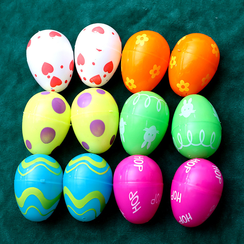 Cross-border wholesale Easter egg hunt, plastic colored eggs, hinged gift eggs, 12PC set