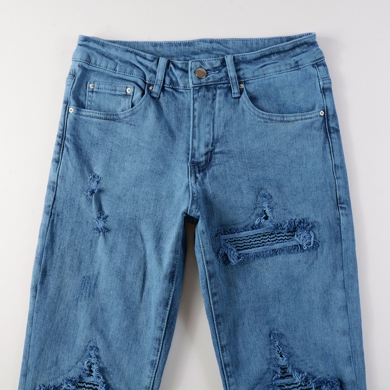 Jeans uomo slim fit skinny blu patchwork stropicciati pantaloni_voghion.com