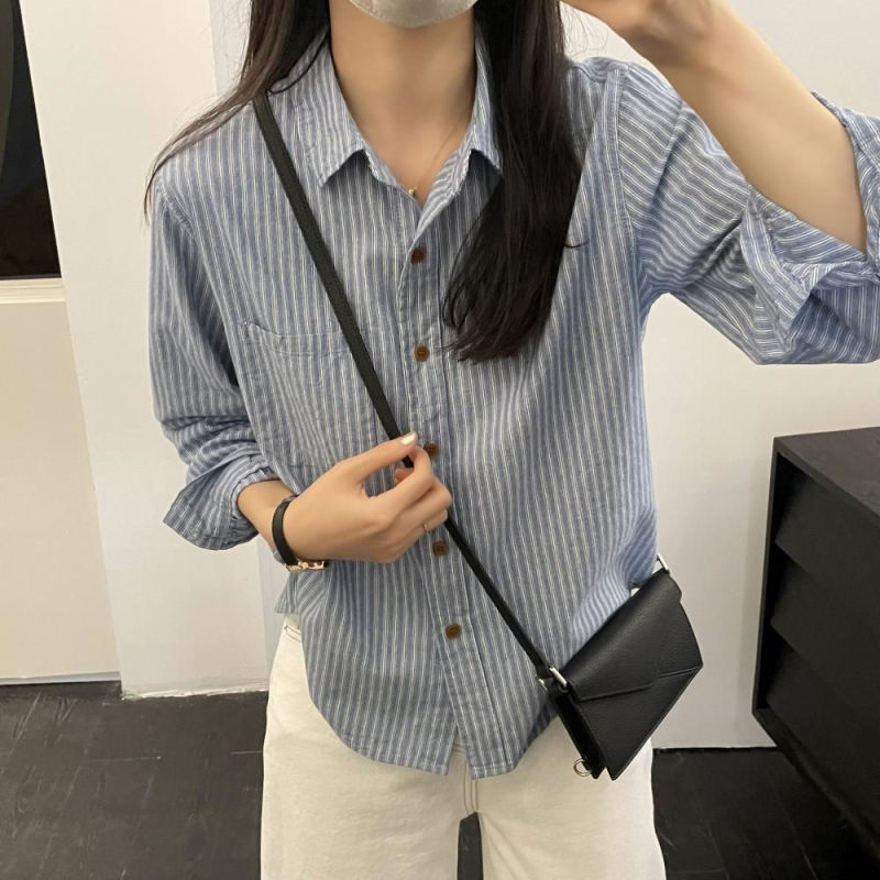 衬衣女2025早秋新款感轻奢减龄洋气复古港风穿搭宽松条纹衬衫|undefined