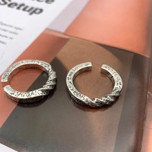 S925纯银新款男士潮牌字母不规则涂鸦几何复古个性泰银开口戒指潮