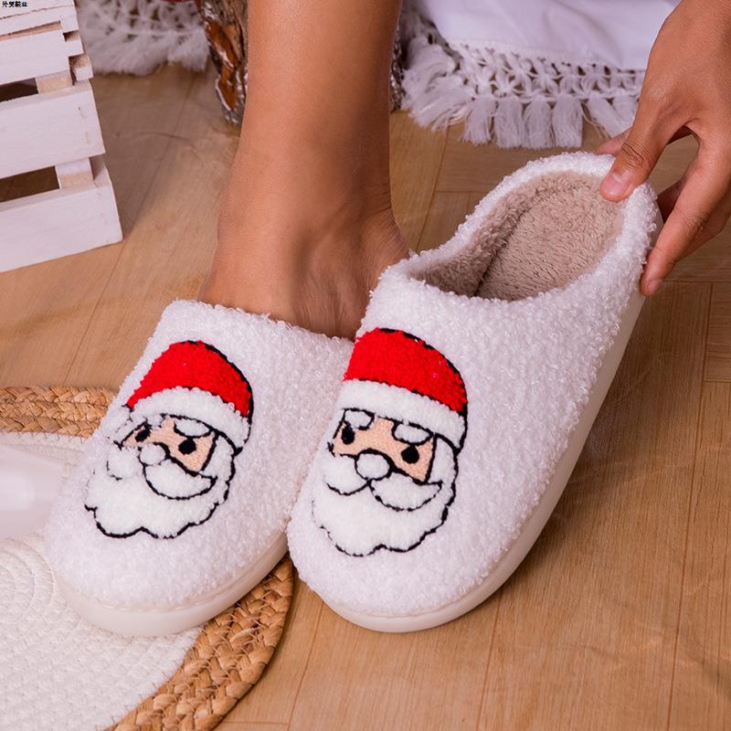 Winter Cross-Border Warm Men's and Women's Slippers for Couples Christmas Drop-Shipping Towels Non-Slip Home Slippers Ready-Made Cotton Embroidery New Style