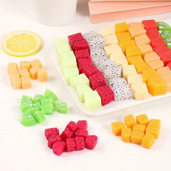 Simulation Food Toy Diced Fruit Model Miniature Fruit Block Accessories Dragon Fruit Mango Kiwi Fruit Salad Platter
