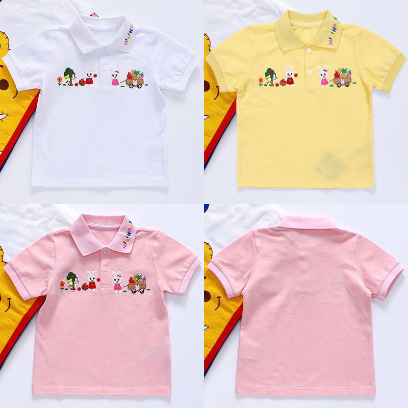 miki children's clothing 2022 summer new style girls orchard bunny embroidered short-sleeved polo shirt children's short-sleeved T-shirt