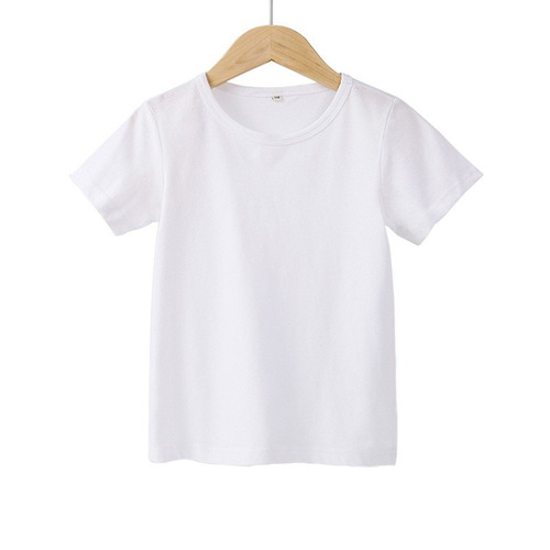 T-shirt for boys and girls, white short-sleeved, for young children, pure cotton, for students and kindergarteners