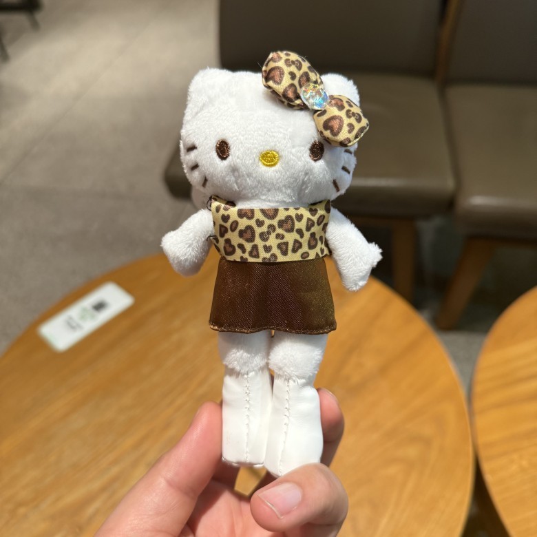 猫咪豹纹 黑皮贵妇粉色 长腿猫咪挂件毛绒公仔爱心扣挂饰1|undefined