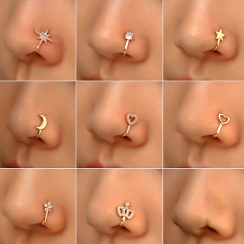 Cross-border Amazon Non-piercing Ear and Nose Clip 925 Silver Personality Copper Inlaid Zircon Crown False Nose Ring U-shaped Ear and Nose Jewelry