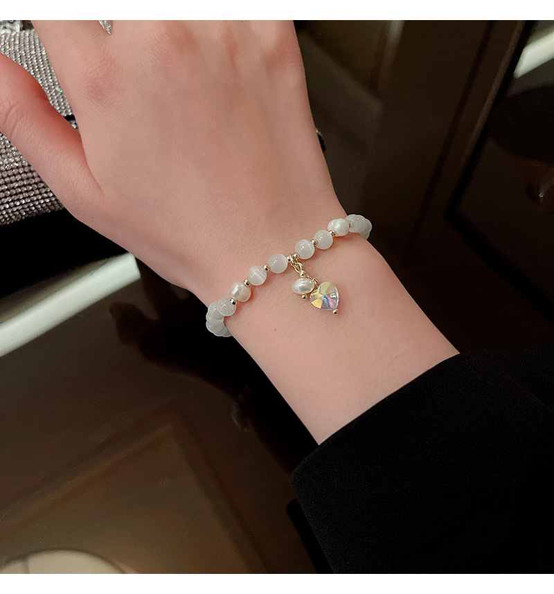fashion geometric opal pearl crystal heart pendant copper bracelet