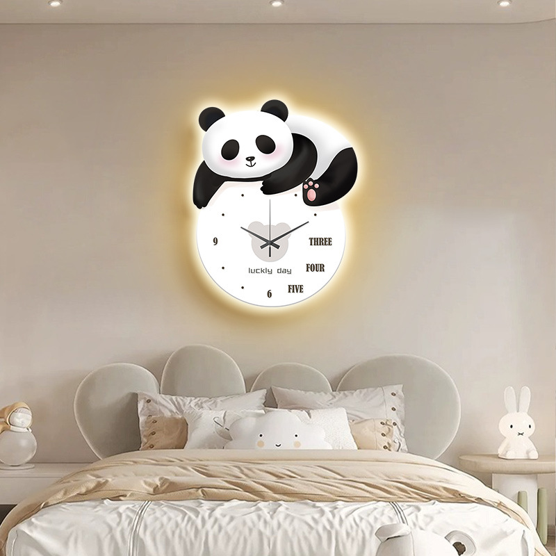 クリエイティブパンダ時計掛け時計客間家庭用ネットレッド新レストラン装飾画壁灯穴なし時計壁掛け壁