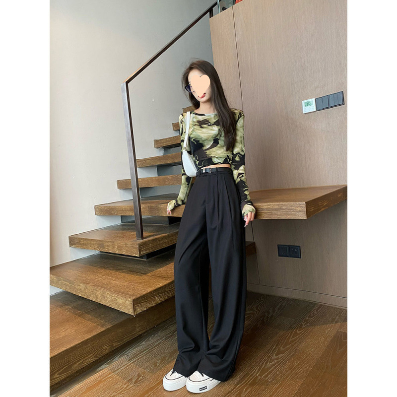 厂家腿裤女高腰垂感阔灰色薄款地夏季直筒裤休闲拖感春秋季西装裤|undefined