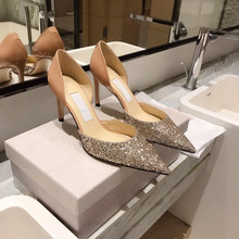 高定版Jc周仰杰中空高跟鞋渐变亮片单鞋尖头细高跟鞋婚鞋女伴娘鞋