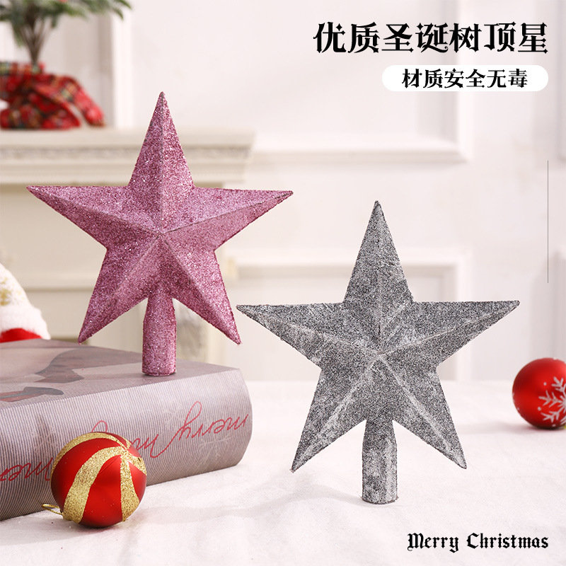 Árbol de Navidad transfronterizo decoraciones estrella superior brillo estrella de cinco puntas accesorios para árboles de Navidad Oro Rosa Navidad estrella superior