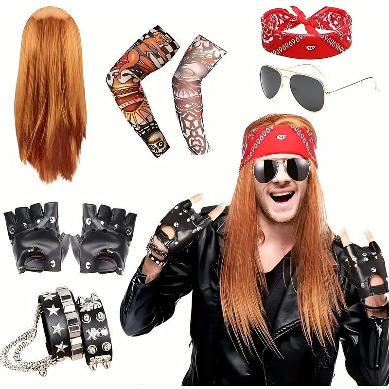 Amazon Hot Selling Halloween Punk Rock 70S80S90S Punk Disco Costume Wig Set