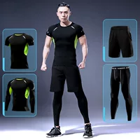 Спортивный костюм, мужские колготки с короткими рукавами, быстросохнущие, дышащие, для бега в тренажерном зале, для тренировок по баскетболу, эластичный спортивный комплект из четырех предметов