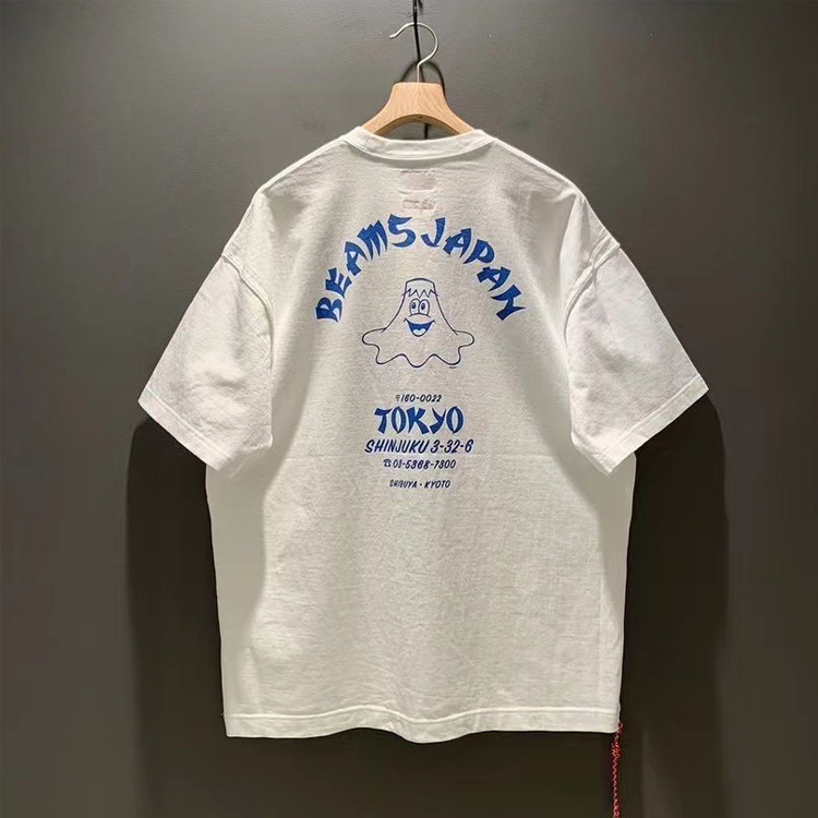 Japanese Style Red Rope Short-sleeved T-shirt Men's Trendy Brand Loose Pure Cotton Base Shirt White Round Neck Couple's Half-sleeved Top for Summer