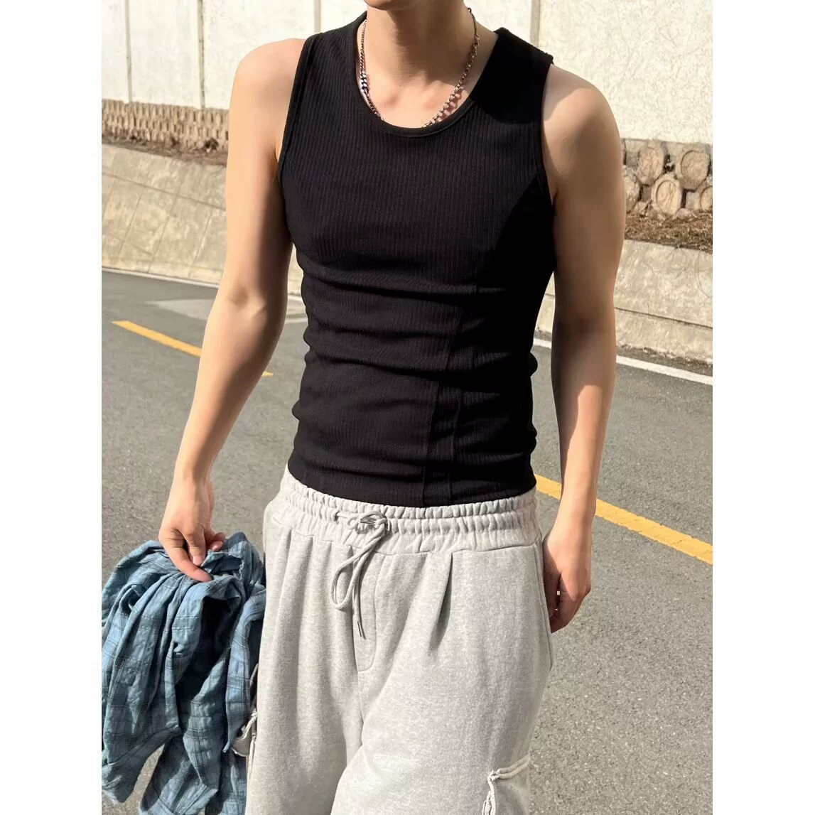 Мужская белая летняя майка без рукавов, футболка, американский стиль, slim fit