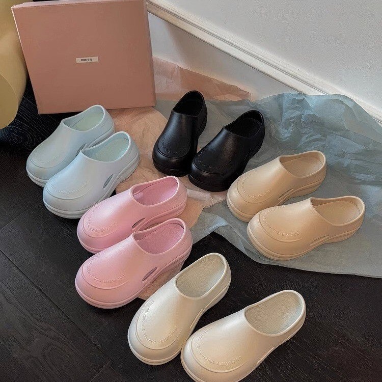 Spring and Summer Hot Style Eva Waterproof Height-Increasing Slip-On Thick-Soled Clogs for Women, Chef Shoes, Closed-Toe Mules
