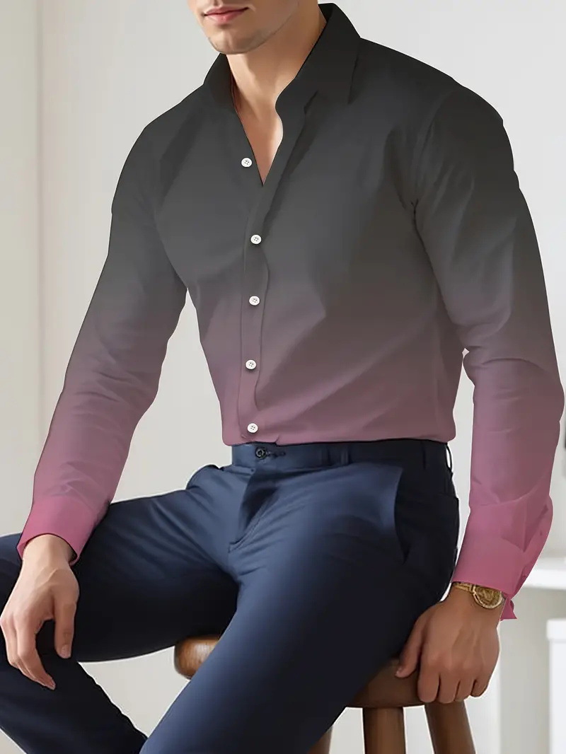 Hombres europeos y americanos 2024 nueva moda suelta degradada camisa de manga larga top se puede usar afuera MB12