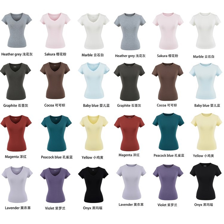 Basic Regular Version Small Round Neck V-Neck Slim-Fit Short-Sleeve T-Shirt for Women 2026 Summer Versatile Casual Sports Top Wholesale Basic Regular Version Small Round Neck V-Neck Slim-Fit Short-Sleeve T-Shirt for Women 2026 Summer Versatile Casual Sports Top Wholesale
