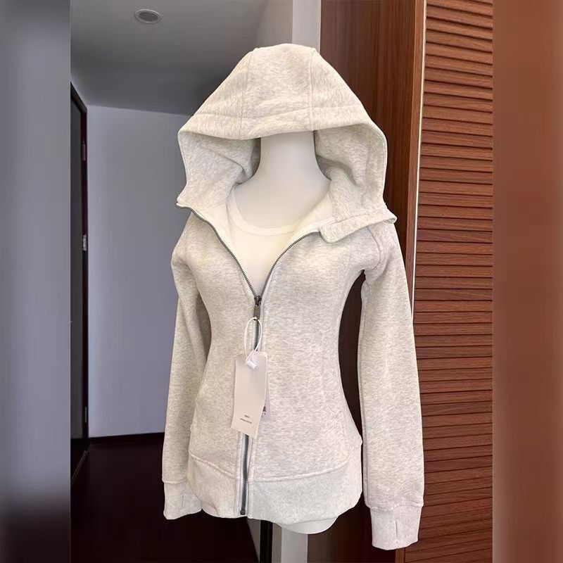 2025 Versatile Right Shoulder Waist Slimming Autumn and Winter Wear Sports Yoga Sweatshirt Jacket Women's Hooded Top Slimming
