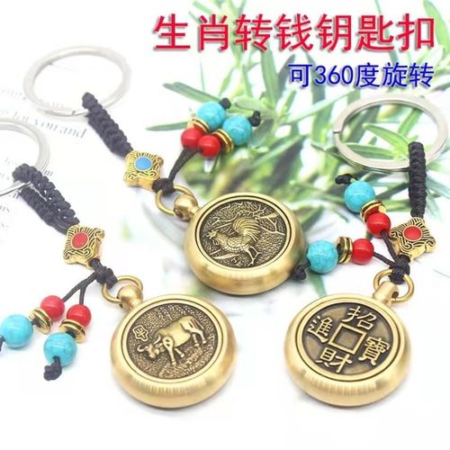 Brass Zodiac Twirling Keychain, Rotating Live Stream Decor, Lucky Year Pendant, One Piece per Order