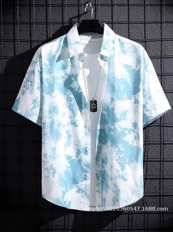 夏香港スタイルルーズ半袖花柄シャツメンズハワイアンタイシーサイドビーチシャツ|undefined