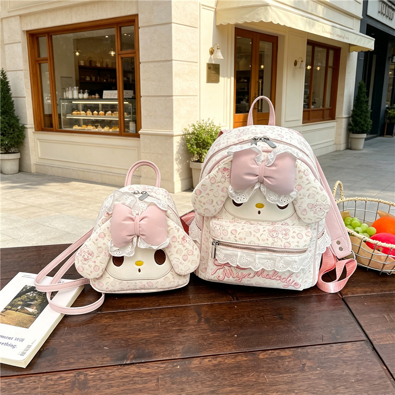 Cross-border women's bag 2026 new model cartoon bow-ear backpack, fashionable floral print, college style, multi-purpose small backpack