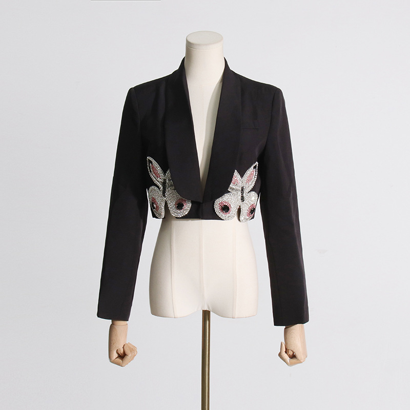 Autumn Special Interest Light Luxury Heavy Industry Butterfly Decorative Blazer High Waist Skirt Two Piece Suit