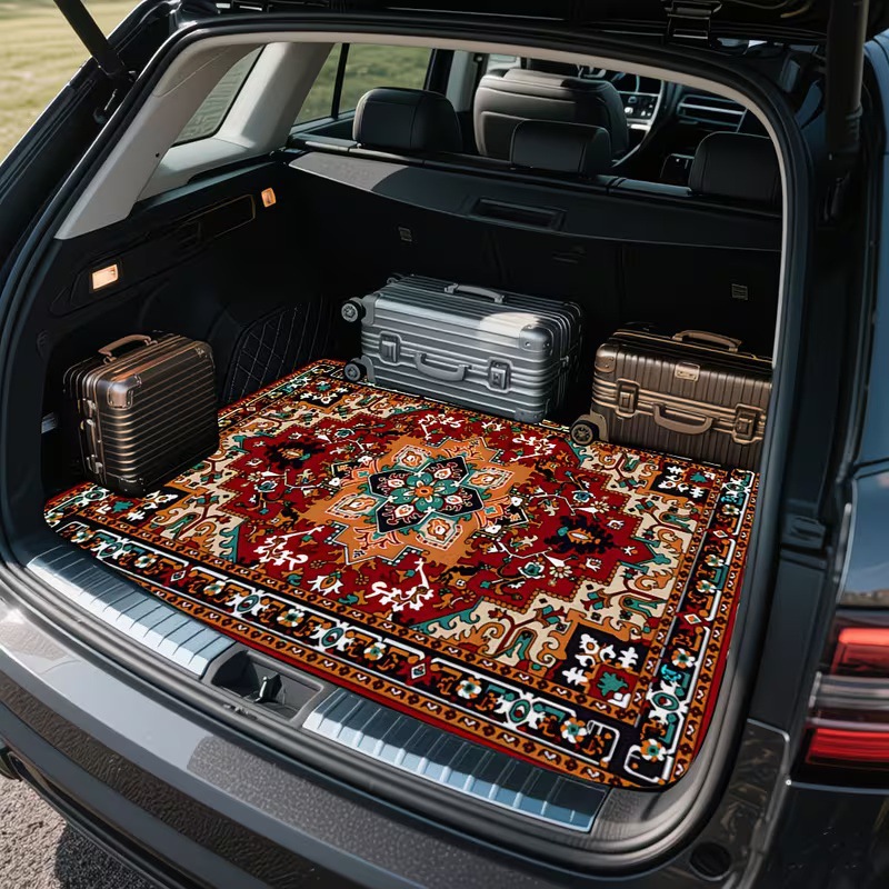 Cross-Border Square Rubber Floor Mat for Car Trunk with Cartoon Cat, Dog, and Mushroom Designs, Foldable, Machine Washable, Printed