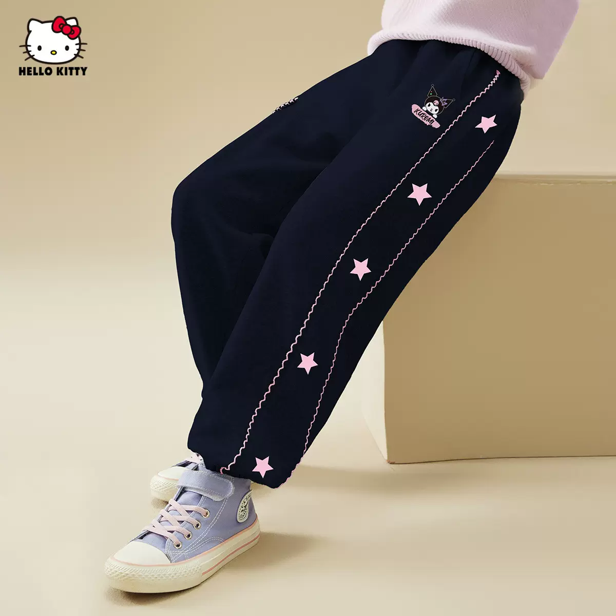 【酷洛米联名款】女童秋季休闲裤2025新款侧边星星洋气束腿裤批发