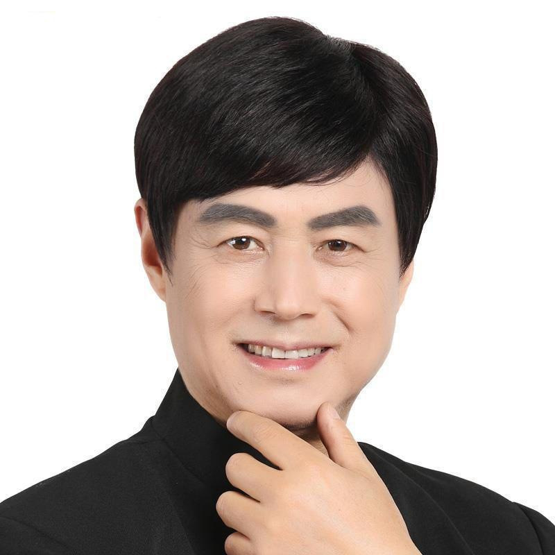 in stock Middle-aged and Elderly Wig Men's Short Straight Hair Covering White Hair Handsome Face Repair Hare High Temperature Silk Synthetic Fiber