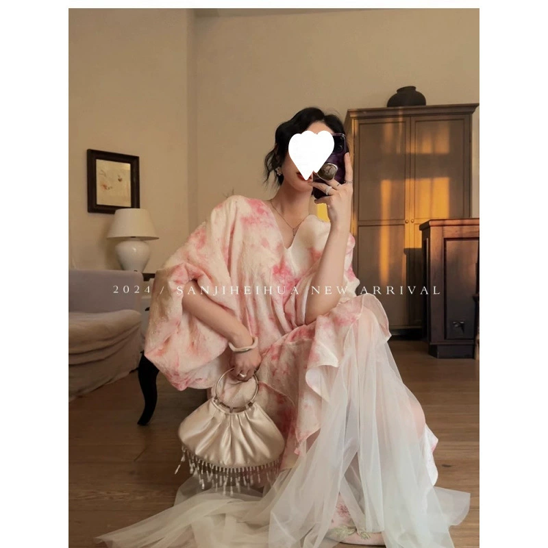 Новое платье в китайском стиле для женщин, лето-осень 2025, популярное в этом году высококачественное изысканное сетчатое платье с элегантным шармом.
