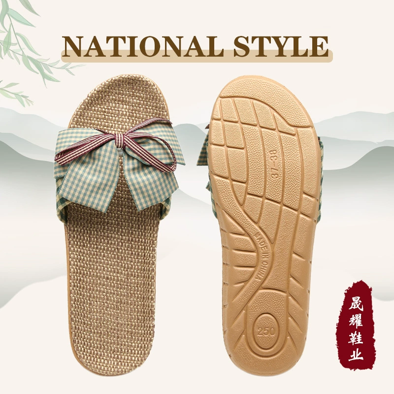 Четыре сезона новые льняные тапочки дышащие домашние тапочки с деревянным полом с мягким дном немой тапочки оптом