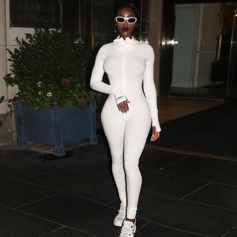 2025 Autumn European and American New Style Spring and Autumn Cross-Border Women's Clothing Stand Collar Embroidered Casual Slim High Elastic Jumpsuit Long Pants