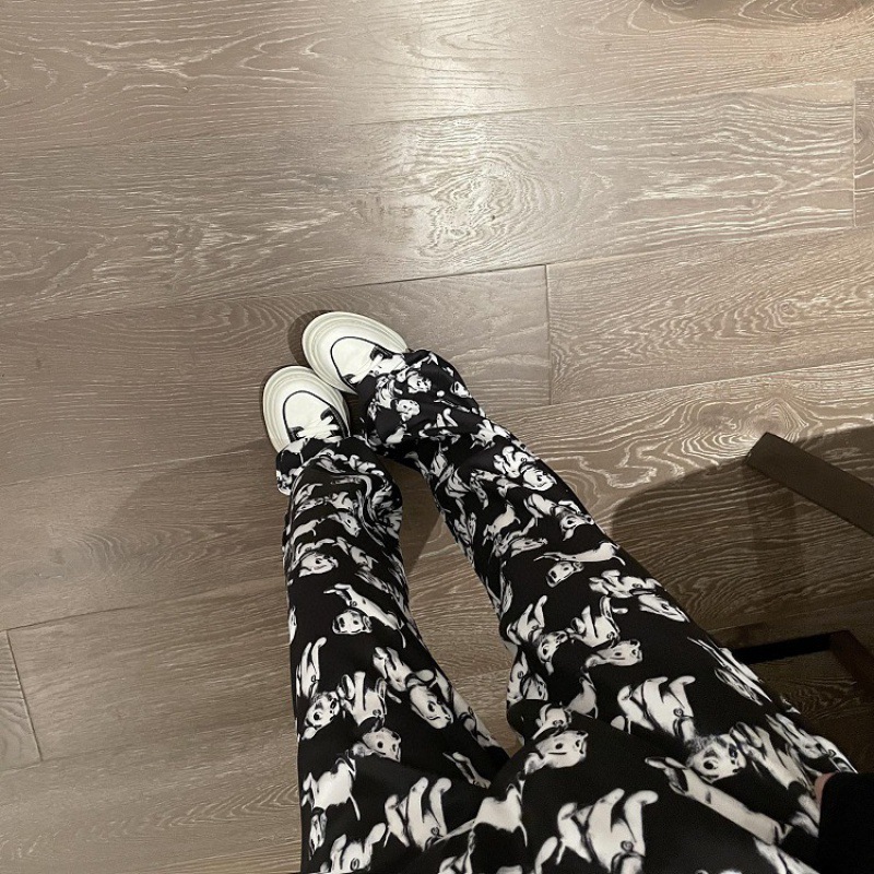 Pantalones de estilo carkala impresos pantalones de pierna ancha de verano para mujer versátil cintura alta adelgazante drapeado Pantalones rectos de moda casual
