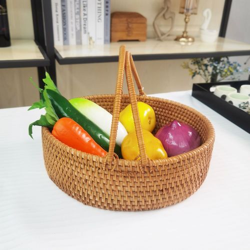 Vietnamese rattan picnic basket, hand-woven shopping basket, fruit, vegetable, bread, fruits and sundries, large portable storage basket