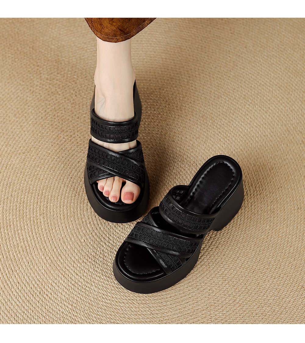 Sandal cao gót nữ quai chéo đế xuồng hở mũi gót 9 cm — màu đen, màu trắng ngà chi tiết 10