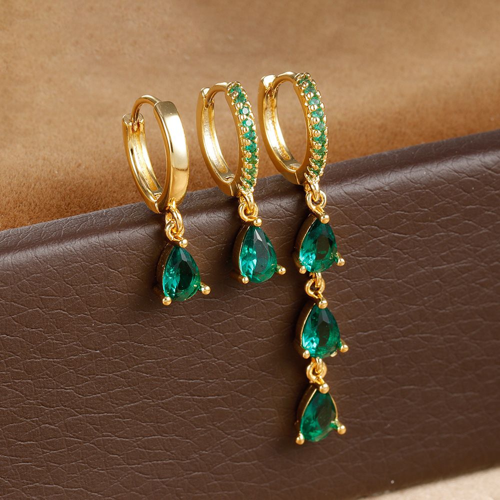 10g Weight Copper Ear Needle Material Zircon Inlay Material Earrings Classification 3 Pieces Set Quantity Daily, Street Occasion Copper Material Water Droplets Pattern Women's Gender Inlay Design Shiny, IG Style Style 3 Pieces Set IG Style Shiny Water Droplets Inlay Copper Zircon Earrings 8